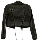 L'AGENCE Distressed Black Wash "Zuma"  Lace Up Cropped Jean Jacket