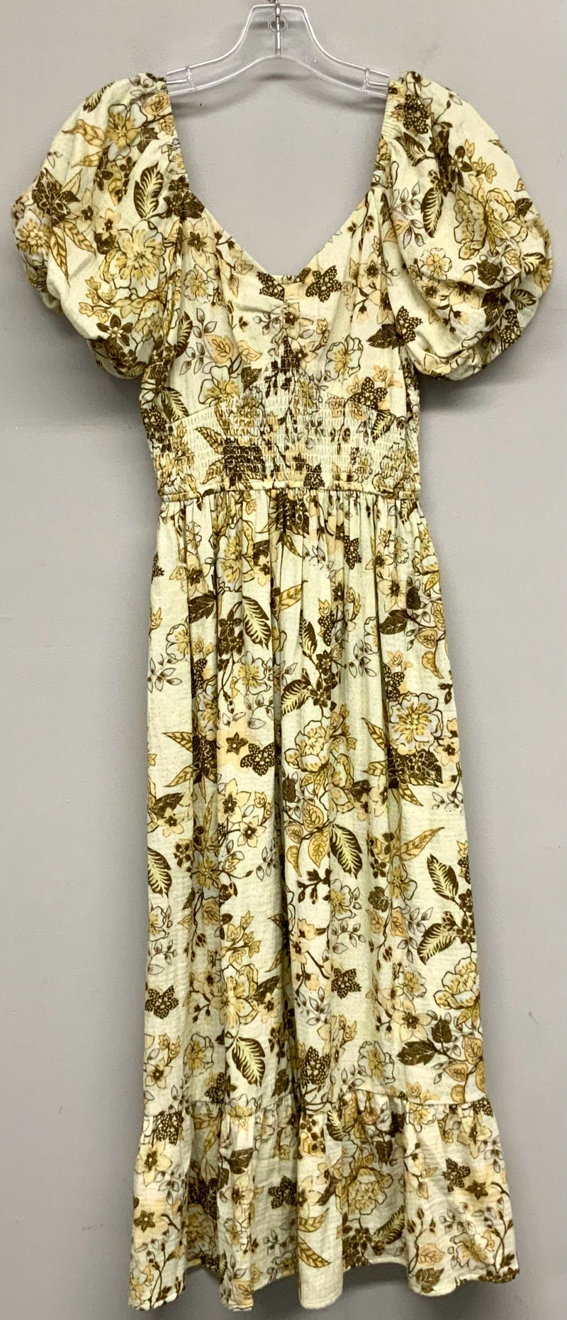 MYSTREE Yellow/Brown Floral Puff Sleeve Smocked Maxi Dress