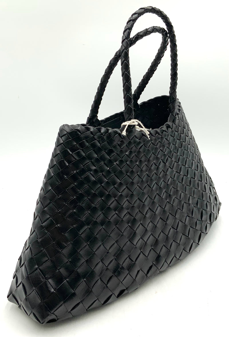 DRAGON DIFFUSION Black Woven Leather Top Handle Tote