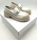 Christian Dior White Brushed Calfskin Enamel Nampelate Code Loafers 37.5
