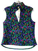 EMILY MCCARTHY Blue/Navy/Green/Pink Cheetah Print Split Neck S/L Top