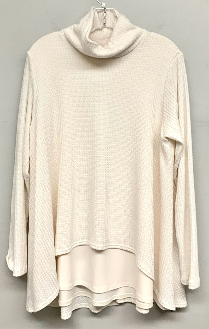 SYMPLI Cream Waffle Knit Split Back Sweater