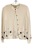 ST JOHN Cream w/Black Sequin/Seed Bead Flowers/Pearl Embell Sweater Set 2PC