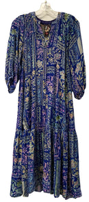 JOHNNY WAS Blue Yoka Burnout Velvet Persephone Dress w/ Slip