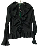 LAUREN Black Ruffle Collar L/S B/D Peplum Top