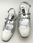 CAREL White Patent Captoe/Silver Lea Slingbacks 8.5