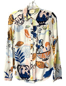 MAEVE White Orange Blue Multi Coastal Motif Alida L/S B/D Top