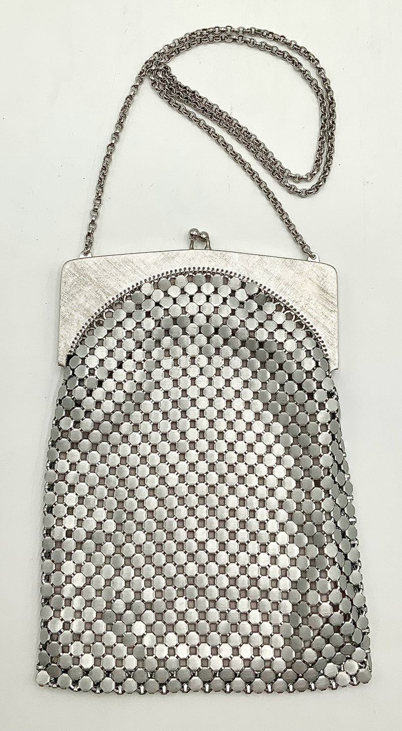 Whiting & Davis Vintage Matte Silver Mesh Frame Bag