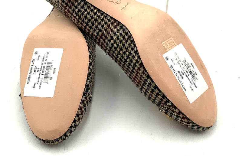 TORY BURCH Black Red Beige Houndstooth Brushed Gold Logo Pumps 10.5