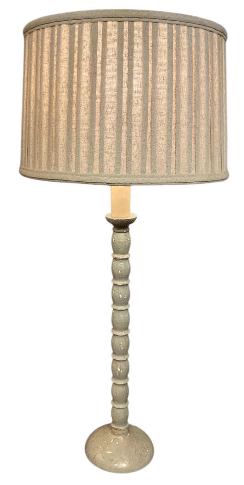 Distressed Gray Buffet Lamp with Pleated Drum Shade