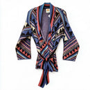 FARM RIO Blue/Red/Beige Aztec Print w/ Beading L/S Tie Cardigan
