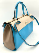 FURLA Cream/Lt Blue Leather Color Block Satchel