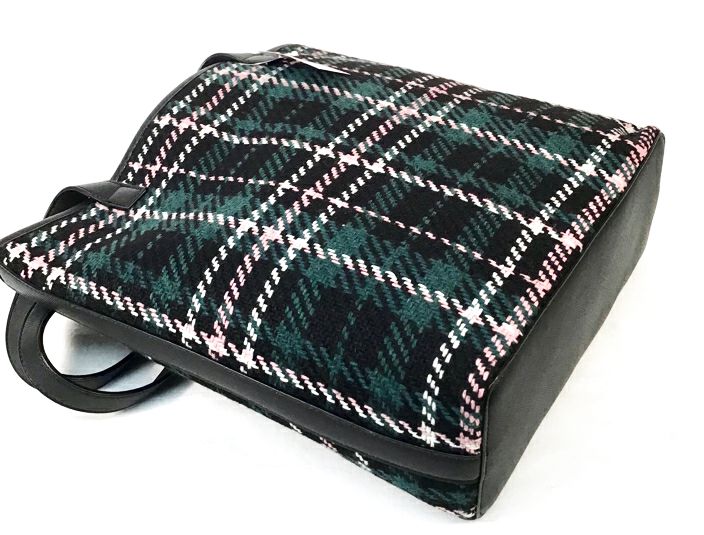 ANN TAYLOR Black Green Pink White Plaid Tote