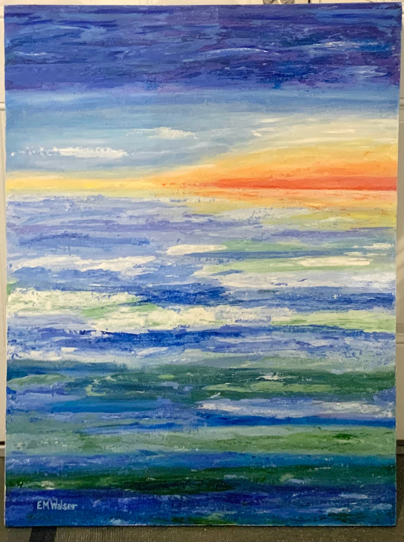 Betty Walser Original Abstract Acrylic on Canvas of Sunset