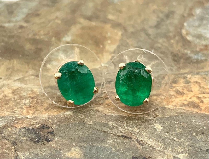 14kt Gold & Emerald Oval-Shaped Stud Earrings