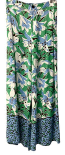 MAEVE Green White Blue Brown Floral /Leopard B/D Top & Wide Leg Pants, 2pc