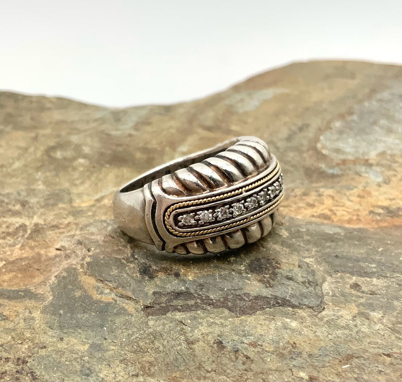 18kt Gold, Sterling & Diamond Ring