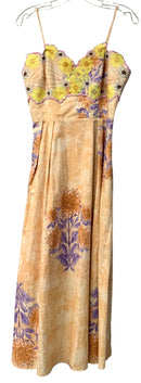 MYSTREE Peach/Blue Floral w/Floral Embroid Spaghetti Strap Dress