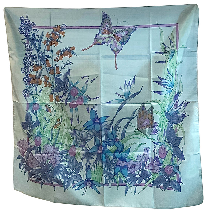SHINAWATRA Blue Purple Multi Floral Thai Silk Scarf