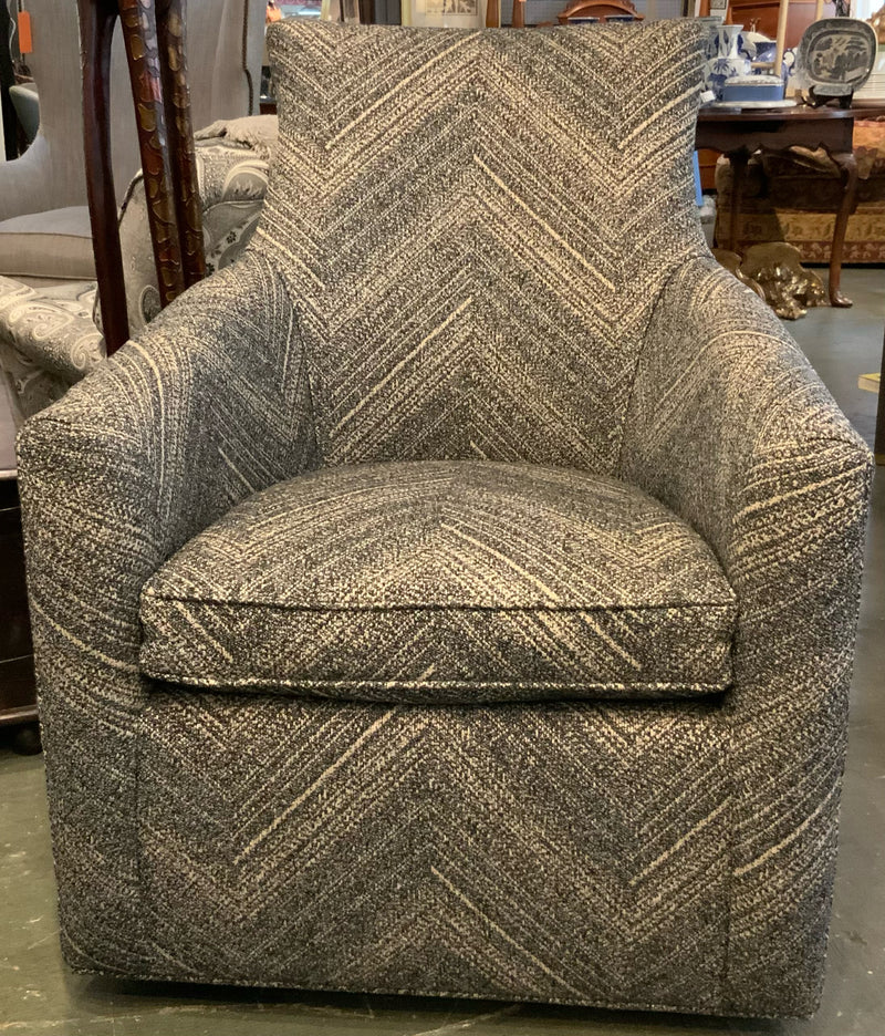 Arhaus Blue Herringbone Swivel Chair