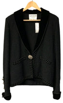 ADOLFO Vintage Black Wool Velvet Trim Rhinestone Button Jacket