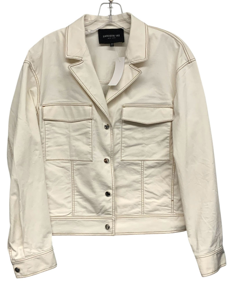 LAFAYETTE 148 Off White Brown Topstitch Cargo Jacket