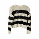 EVEREVE Cream Knit Black Sequin Stripe L/S Sweater