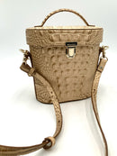 BRAHMIN Beige Gold Metallic Melbourne Embossed Leather Pip Binocular Bag