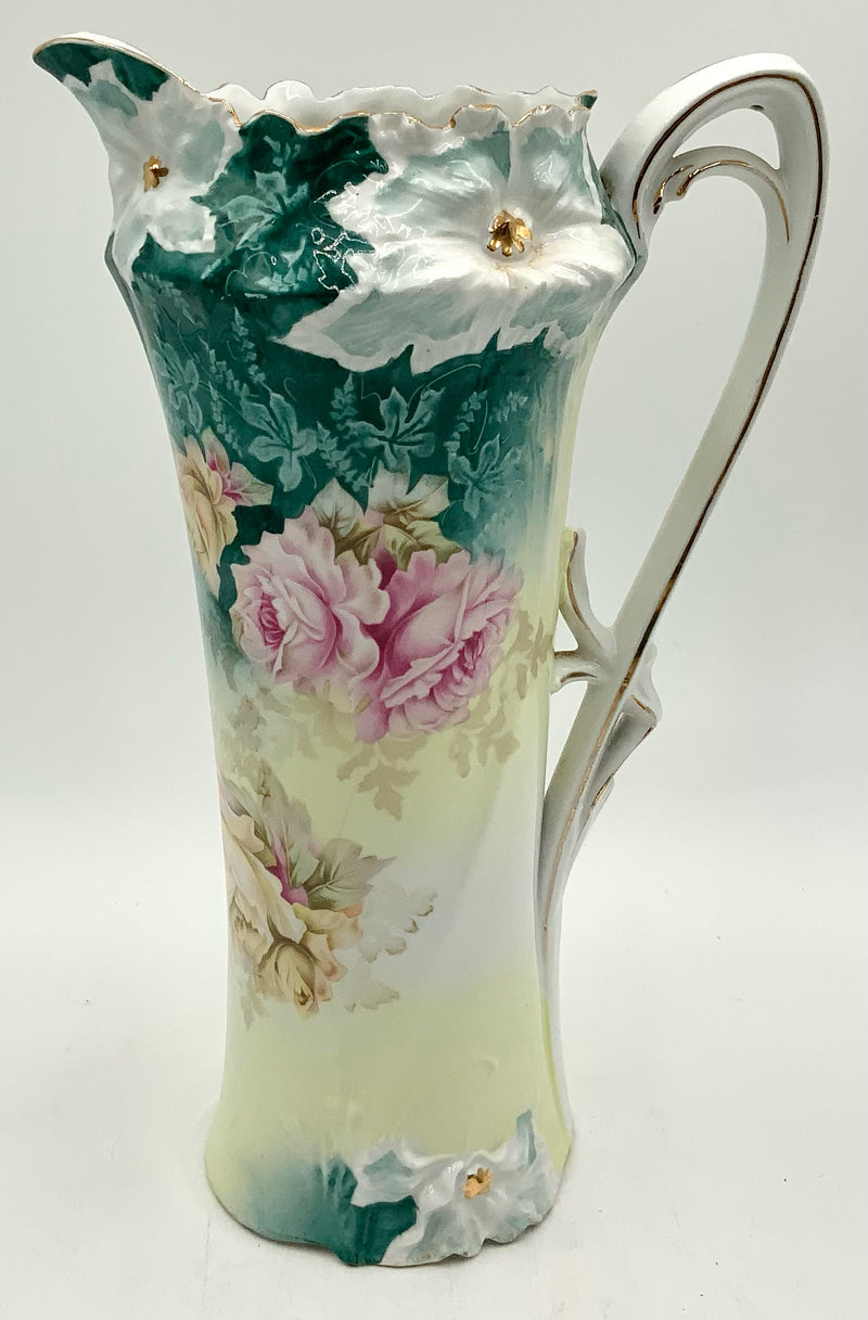 Antique RS Prussia Porcelain Pitcher with Pink Rose Motif