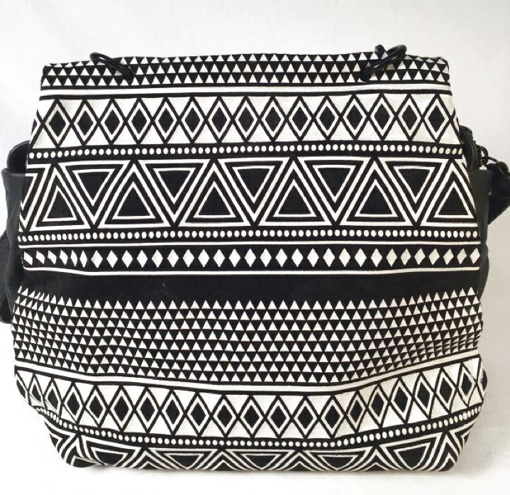 DANIELLA LEHAVI Black White Geometric Suede Top Handle Crossbody