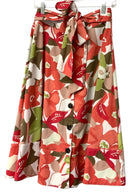 NATORI Coral/Green/White Floral "Anemone" Tie Waist Skirt