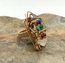Gold Plated Metal, Rock Crystal, Lapis & More Wire Wrapped Ring