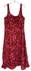 Anthropologie Berry/Pink Floral Ruffle Tiered Smocked Back S/L Maxi Dress