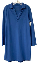 FRANK & EILEEN Royal Blue Split Neck L/S Shirt Dress