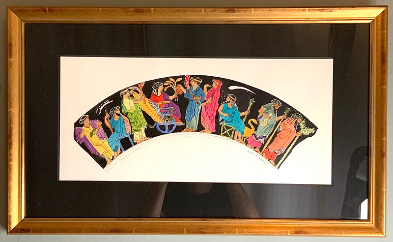 Watercolor of Greek Frieze in Gold Frame