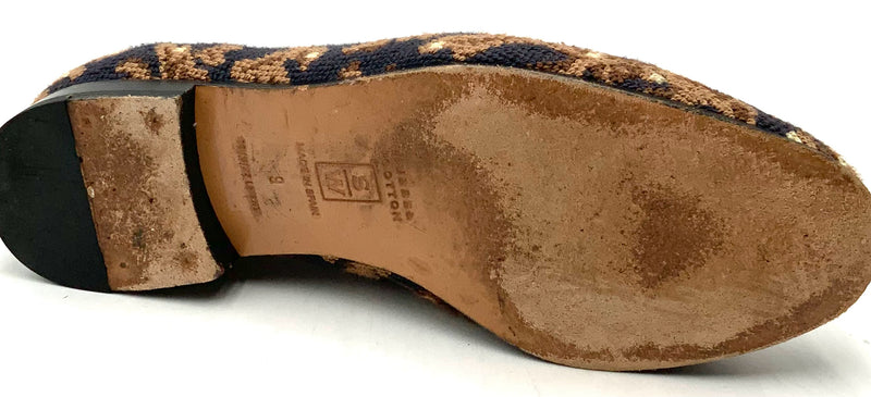 STUBBS  & WOOTTON Black/Brown Needlepoint  Reef Coral Pattern Flats 9