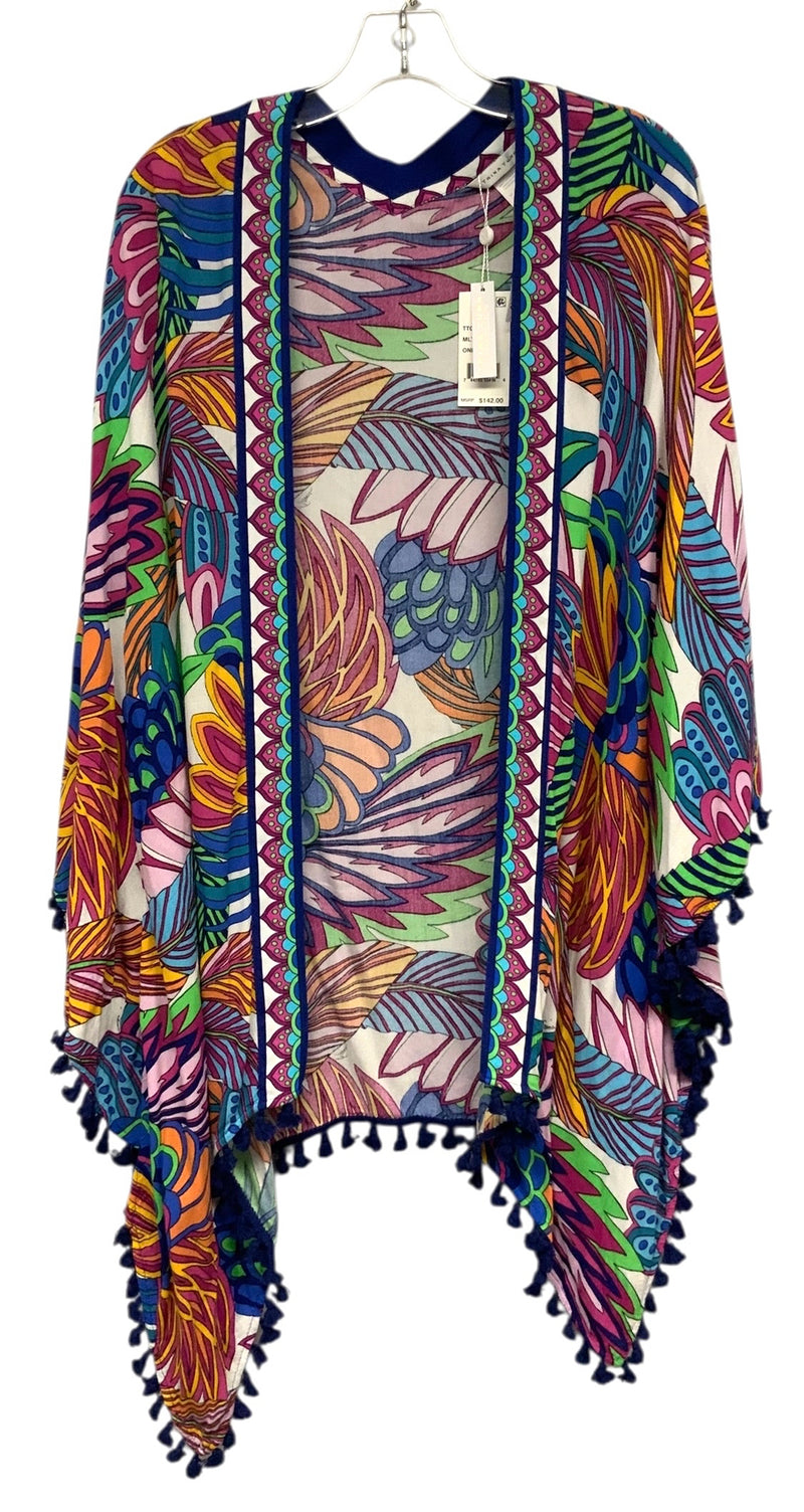 TRINA TURK Blue/Fuchsia/Multi w/Pom Pom Trim Open Duster