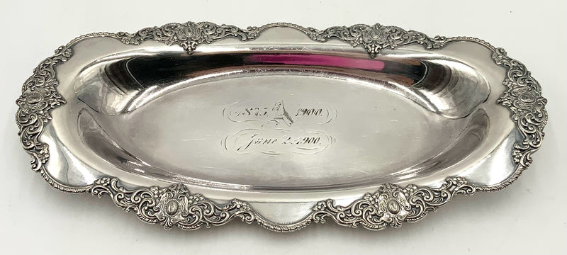Antique Silverplate Bread Tray with Monogram