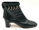 VALENTINO Black Leather Chain Inset Ankle Boots 39 AS IS