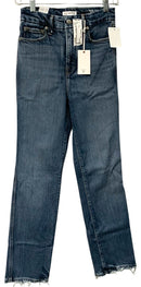GOOD AMERICAN Indigo Good Curve Straight Super Hi Rise Frayed Hem Jeans