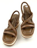 PALOMA BARCELO Brown Leather Cream Striped Wedge Sandals 9