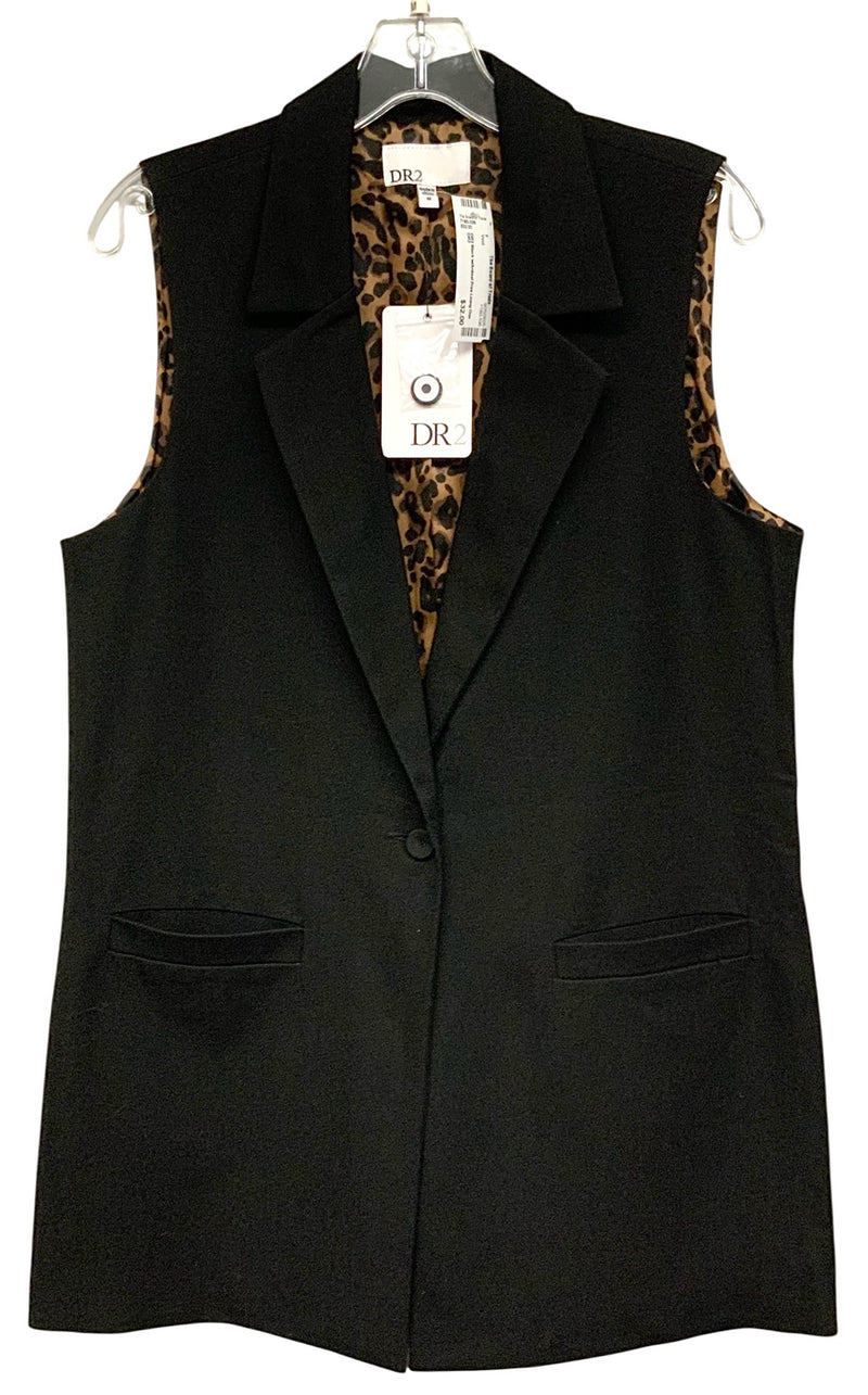 DR2 Black w/Animal Print Lining One Button Long Vest