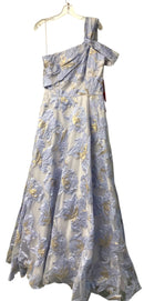 CARMEN MARC VALVO Ice Blue w/Blue & Gold Floral Overlay One Shldr Gown