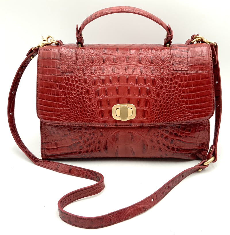 BRAHMIN Red Garnet Embossed Leather Kaitlin Stanton Top Handle Satchel