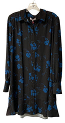 PARKER Black Blue Floral Fulton Stems L/S Ruffle Hem L/S Dress