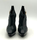 VERSACE Black Nappa Leather Patent Goldtone Stiletto Heel Buckle Booties 40.5