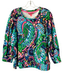 LILLY PULITZER Navy/Pink/Green/Multi Paisley Puff Sleeve Top