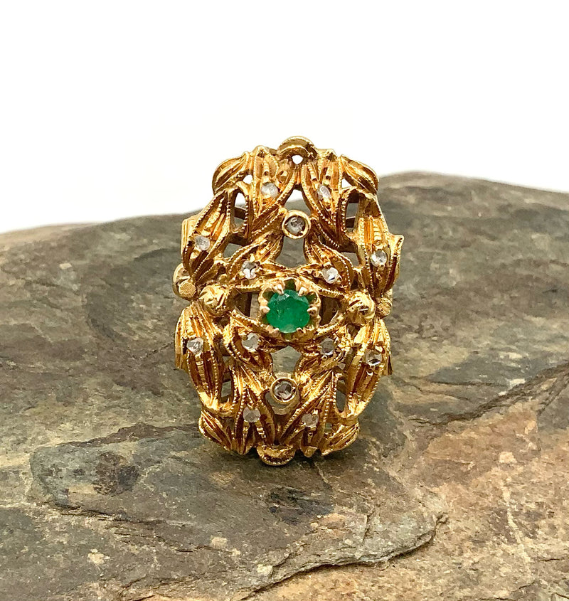 18kt Gold, Diamond & Emerald Cocktail Ring