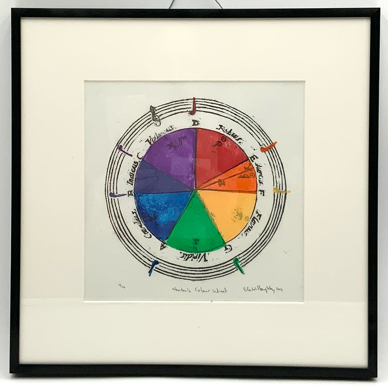 Hand Carved Lino Block Print "Newton's Color Wheel"
