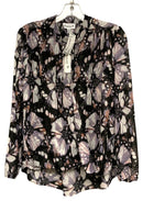 VERONICA M Black/Lavender/White Floral Tie Neck L/S Top